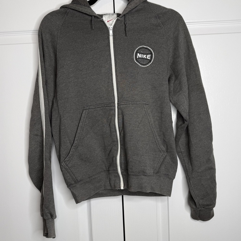 Nike Hoodie Kids Medium Gray Full Zip Fleece EST 71 Logo Sweatshirt Hooded